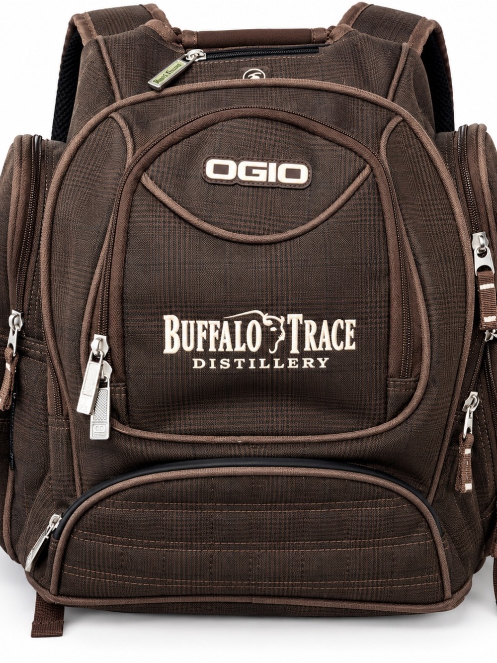 OGIO Buffalo Trace Distillery Backpack Brown Plaid Laptop Travel Rare Promo